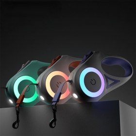 3/5M Dog Leash Light Retractable Pet Leads Traction Rope Belt Durable Large Dog Walk Run Leash Lead Automatic Cat Lead Extension (size: 5m, Color: Green with light)