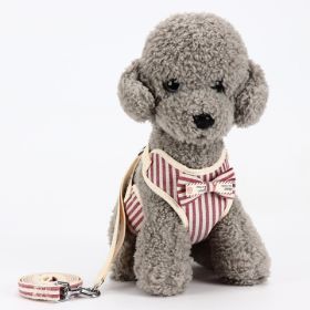 Dog Breathable Mesh Harness with Leash Pet Walking Harness with Cute Bows Adjustable Training Vest (size: S, Color: Stripes Red)