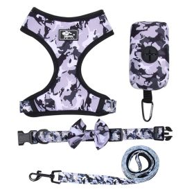 4Pcs Set Reflective No Pull Dog & Cat Harness Collar Leash With Dog Poop Bag For Small Medium Dog (size: S, Color: Grey)
