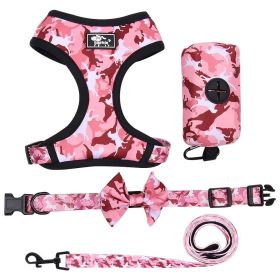 4Pcs Set Reflective No Pull Dog & Cat Harness Collar Leash With Dog Poop Bag For Small Medium Dog (size: M, Color: Pink)