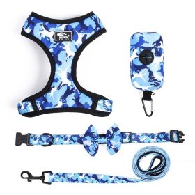 4Pcs Set Reflective No Pull Dog & Cat Harness Collar Leash With Dog Poop Bag For Small Medium Dog (size: L, Color: Blue)