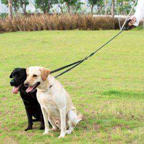 Dual Dog Leash; Tangle Free With Reflective Stitching; 2 Dog Leashes With Heavy Duty Metal Clip (size: one-size, Color: Black)