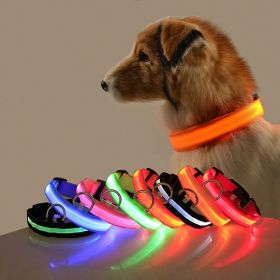Glow-In-The-Dark Pet Collar For Dog & Cat; LED Dog Collar For Night Walking; USB charging (size: M, Color: Green)
