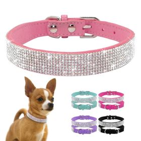 Dog Collar Crystal Glitter Rhinestone Pet Collars Zinc Alloy Buckle Collar For Small Medium Dogs Cats Chihuahua Pug Dog Collar (size: XS, Color: Pink)