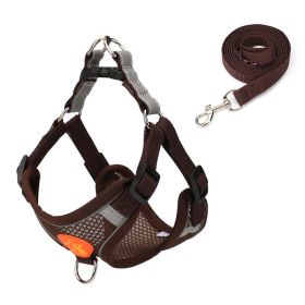 Small Dog Harness Puppy Harness and Leash Set with Reflective Strip for Small Dog Breeds (size: M, Color: Brown)