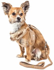 Pet Life Luxe 'Furracious' 2-In-1 Mesh Reversed Adjustable Dog Harness-Leash W/ Removable Fur Collar (size: small, Color: Khaki)