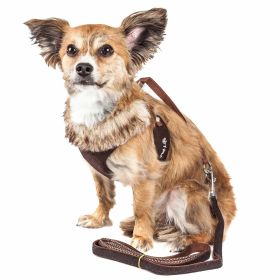 Pet Life Luxe 'Furracious' 2-In-1 Mesh Reversed Adjustable Dog Harness-Leash W/ Removable Fur Collar (size: small, Color: Brown)