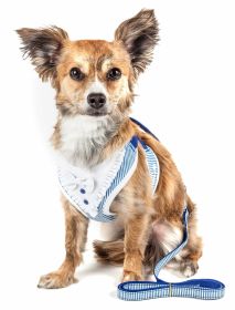 Pet Life Luxe 'Spawling' 2-In-1 Mesh Reversed Adjustable Dog Harness-Leash W/ Fashion Bowtie (size: large, Color: Blue)