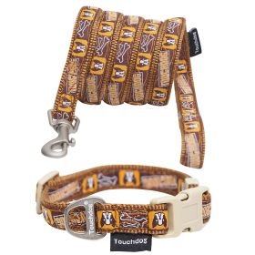 Touchdog 'Caliber' Designer Embroidered Fashion Pet Dog Leash And Collar Combination (size: medium, Color: Brown Pattern)