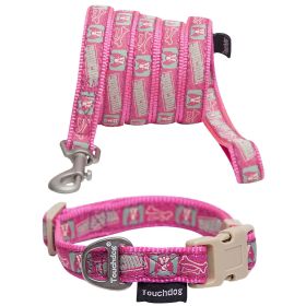 Touchdog 'Caliber' Designer Embroidered Fashion Pet Dog Leash And Collar Combination (size: small, Color: Pink Pattern)