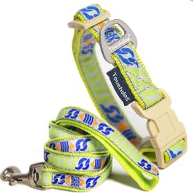 Touchdog 'Chain Printed' Tough Stitched Embroidered Collar and Leash (size: small, Color: Yellow)