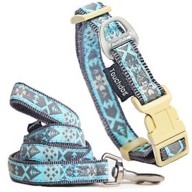 Touchdog 'Shape Patterned' Tough Stitched Embroidered Collar and Leash (size: small, Color: Blue)