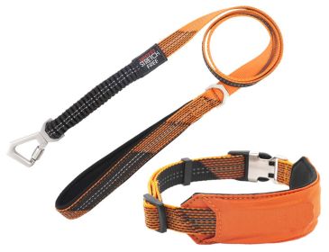 Pet Life 'Geo-prene' 2-in-1 Shock Absorbing Neoprene Padded Reflective Dog Leash and Collar (size: small, Color: Orange)