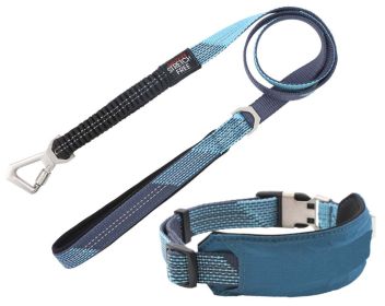 Pet Life 'Geo-prene' 2-in-1 Shock Absorbing Neoprene Padded Reflective Dog Leash and Collar (size: small, Color: Blue)